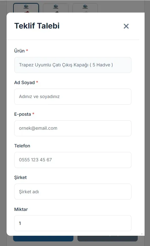 360 Tedarik teklif talebi formu: ürün, ad soyad ve e-posta zorunlu alanları
