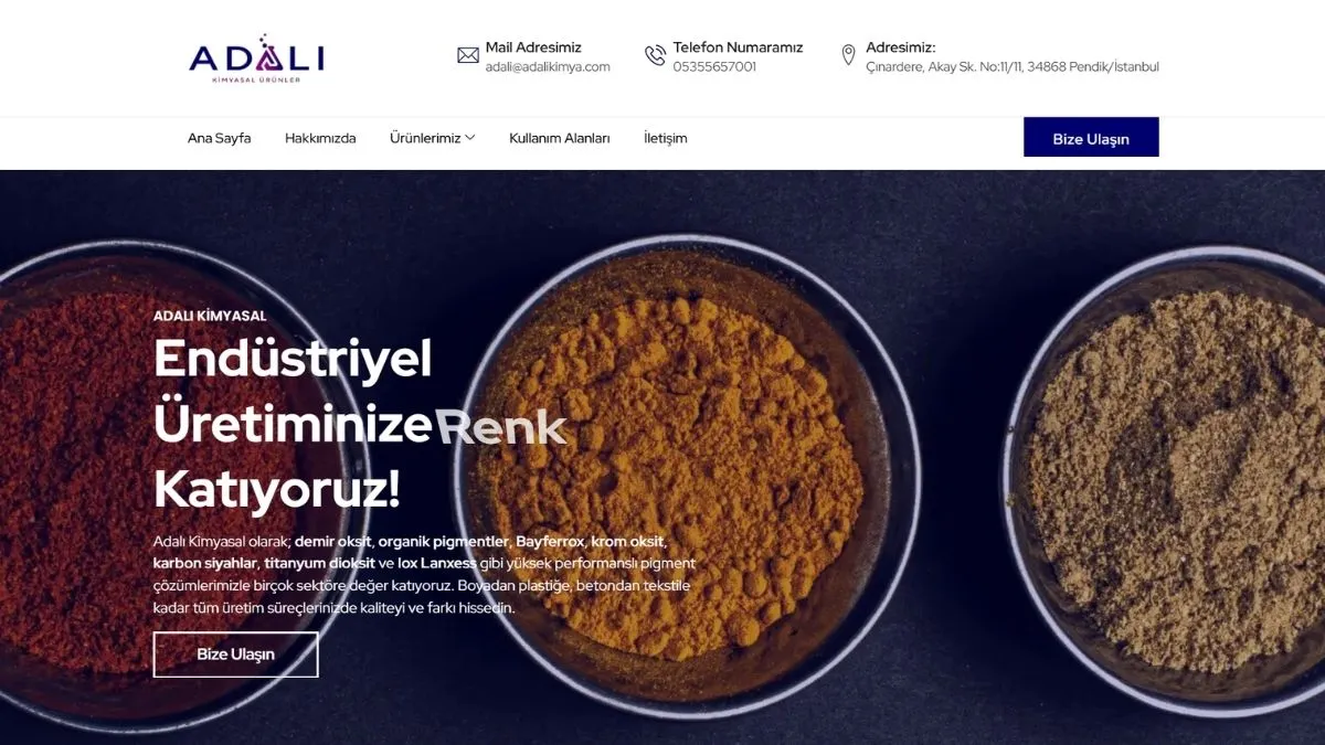 Adalı Kimyasal Ürünler web sitesi ana sayfası