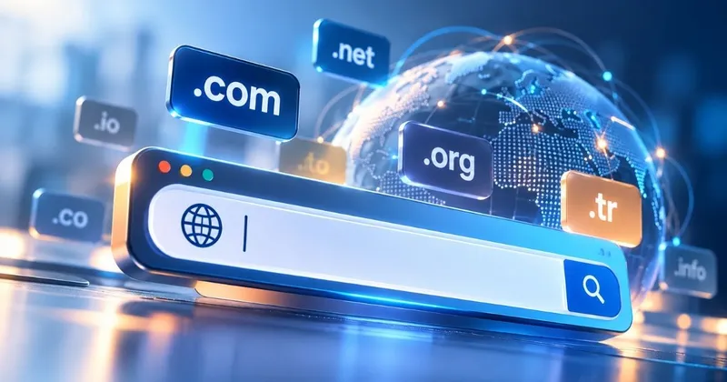 Bir alan adının alt alan adı, ana ad ve uzantı bölümlerini gösteren şema