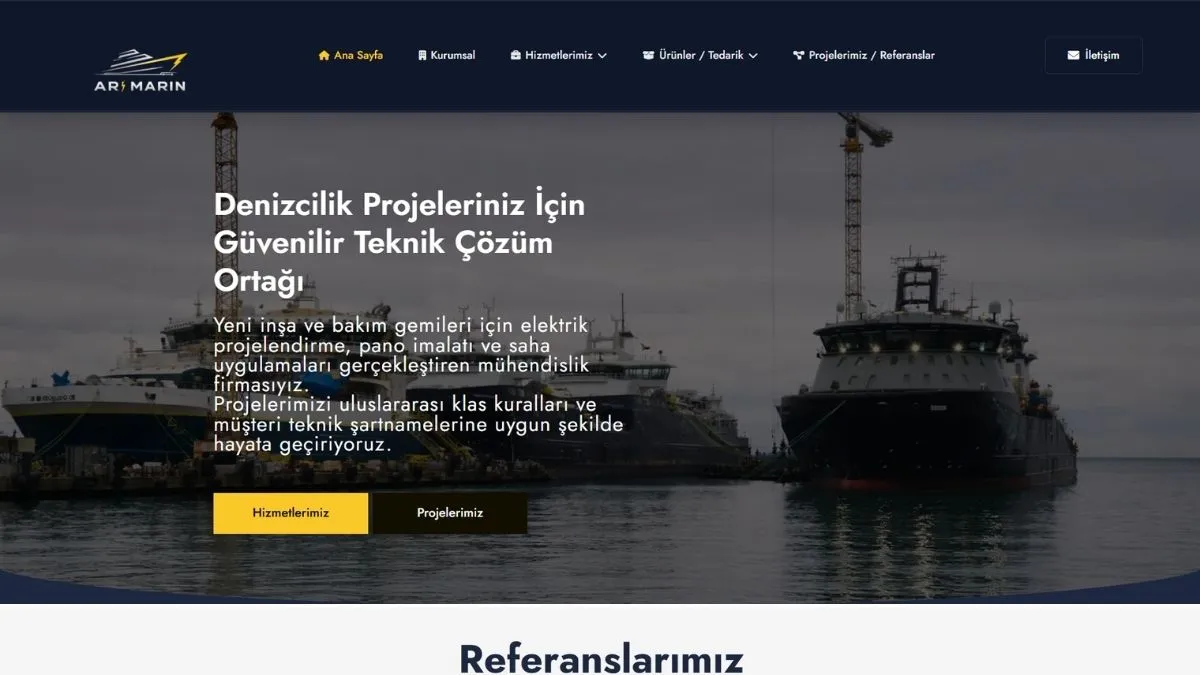 Arı Marin web sitesi ana sayfası
