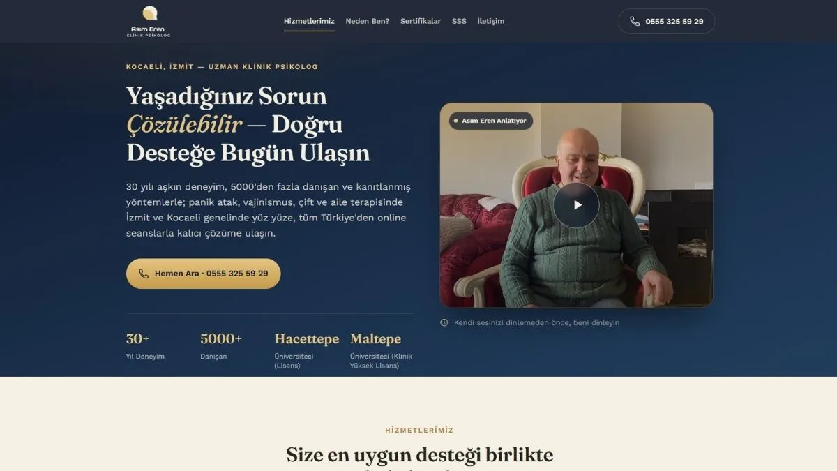 Klinik Psikolog Asım Eren landing page