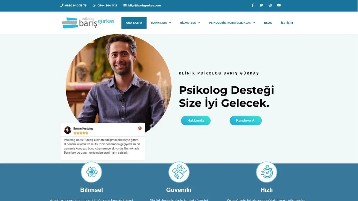 Klinik Psikolog Barış Gürkaş web sitesi ana sayfası