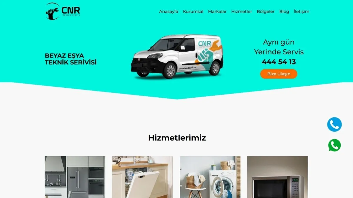 CNR Teknik Servis web sitesi ana sayfası