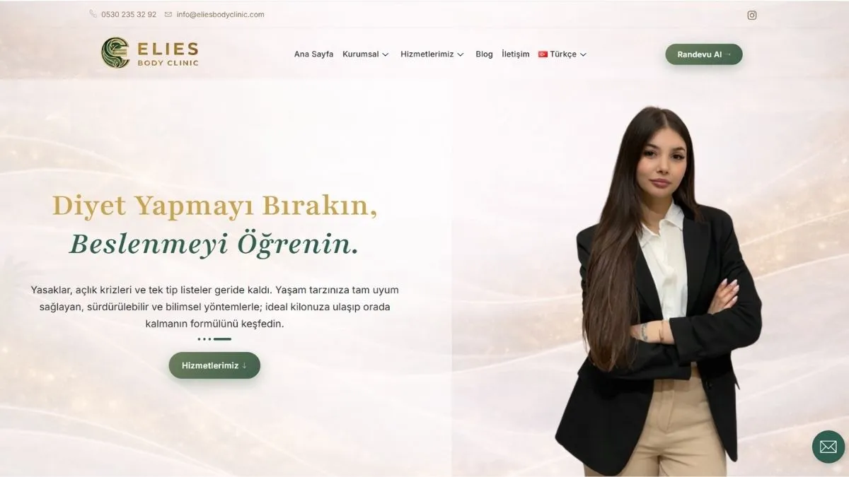Elies Body Clinic web sitesi ana sayfası