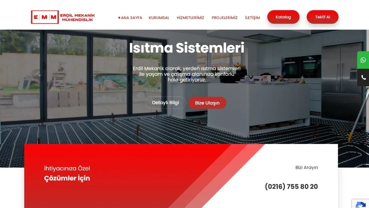 Erdil Mekanik Mühendislik web sitesi ana sayfası