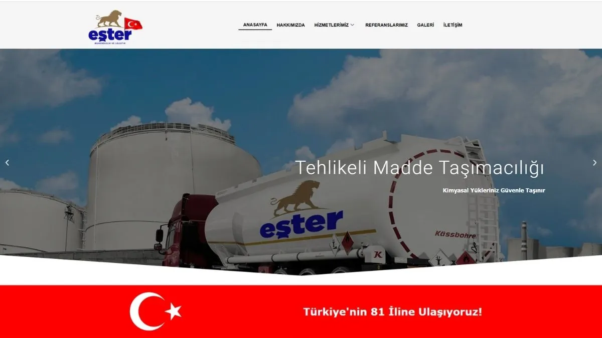 Eşter Mühendislik ve Lojistik web sitesi ana sayfası