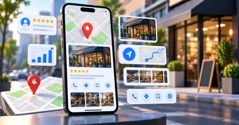 Google Haritalar'da bir işletmenin adres, çalışma saatleri ve yorumlarını gösteren profil kartı