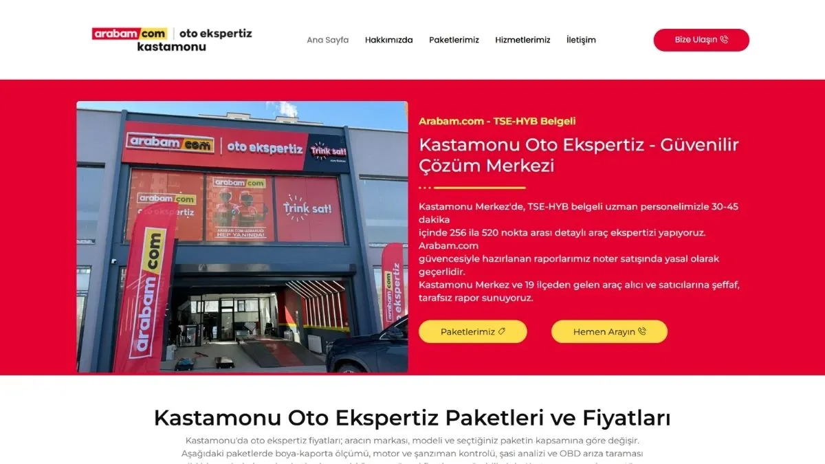 arabam.com Oto Ekspertiz Kastamonu web sitesi ana sayfası