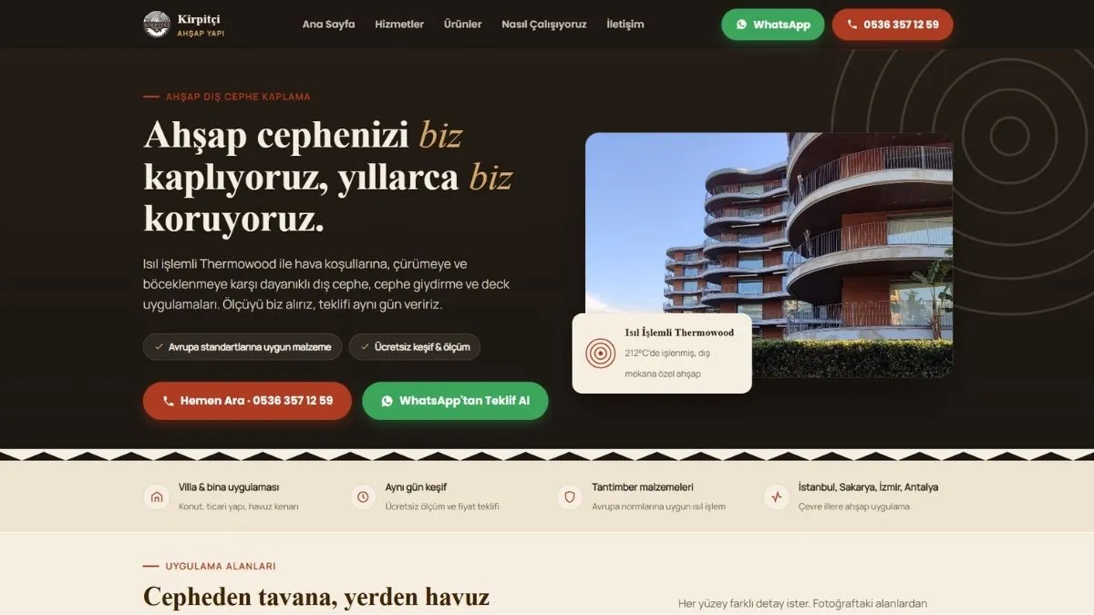 Kirpitçi Ahşap Yapı web sitesi ana sayfası