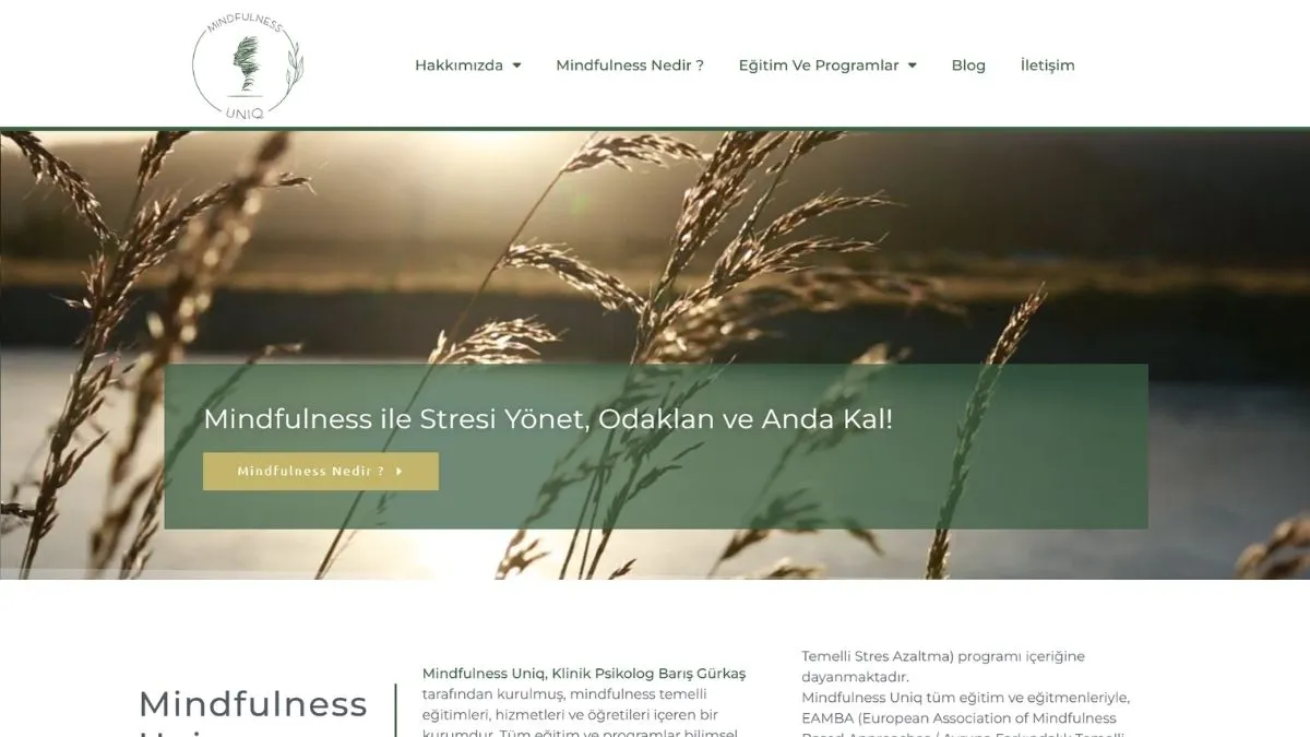 Mindfulness Uniq web sitesi ana sayfası