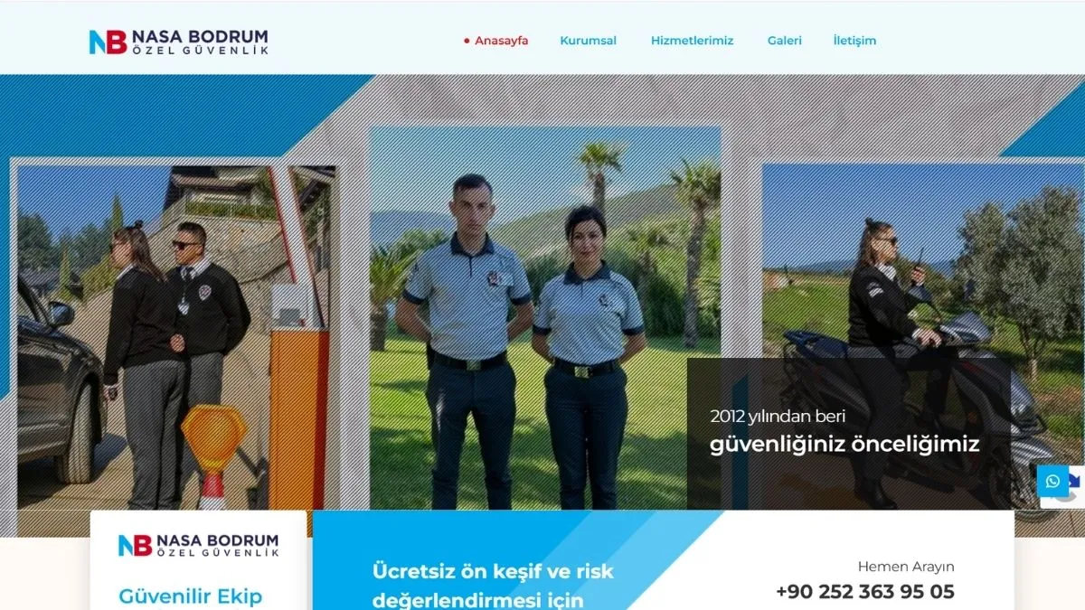 Nasa Bodrum Özel Güvenlik web sitesi ana sayfası