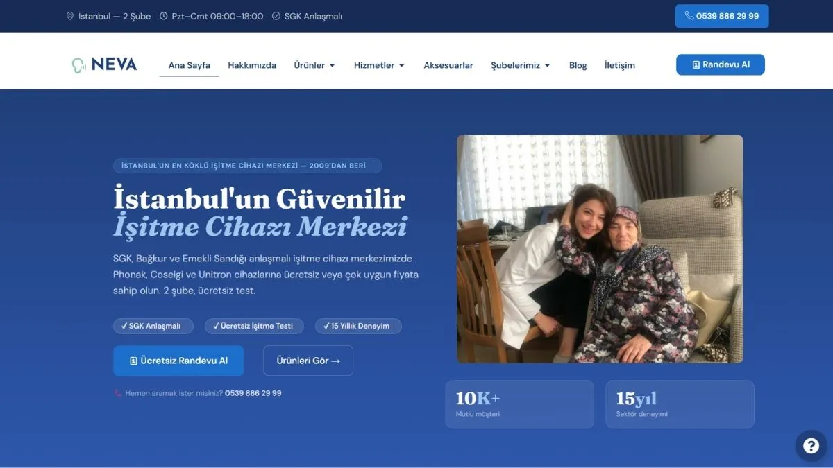 Neva İşitme merkezi web sitesi
