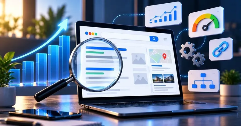 Arama sonuçlarında üst sıralara çıkan bir web sitesini temsil eden grafik