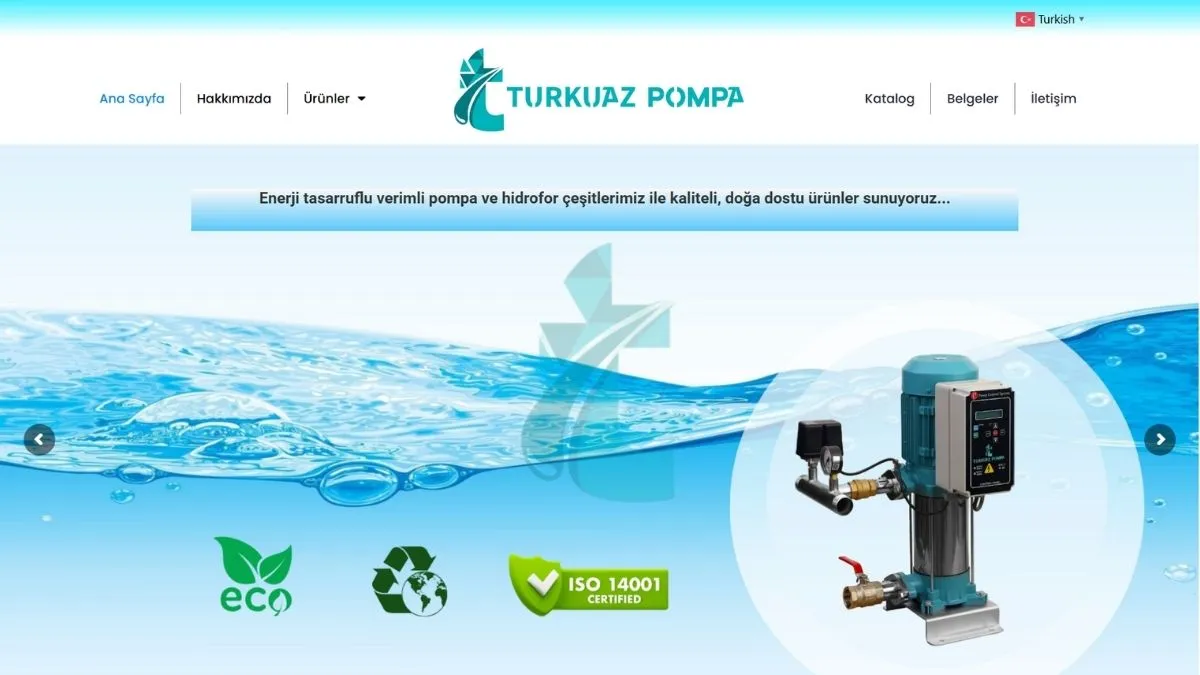 Turkuaz Pompa web sitesi ana sayfası