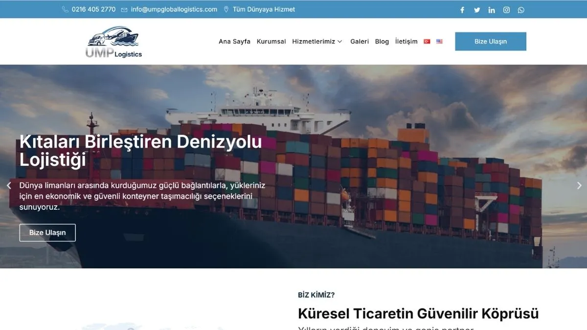 UMP Global Logistics web sitesi ana sayfası